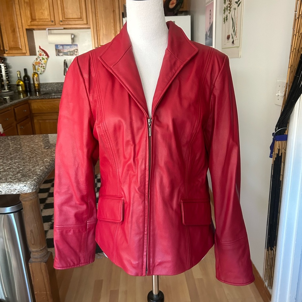 Pamela McCoy Vibrant Red Leather Jacket